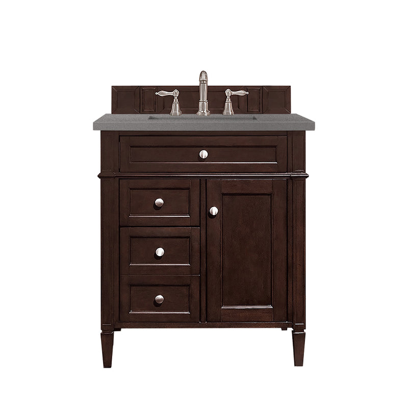 James Martin Brittany 30" Single Vanity Burnished Mahogany with 3 cm Grey Expo Quartz Top 650-V30-BNM-3GEX