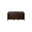 James Martin Brittany 72" Burnished Mahogany Double Vanity with 3 cm Cala Blue Quartz Top 650-V72-BNM-3CBL