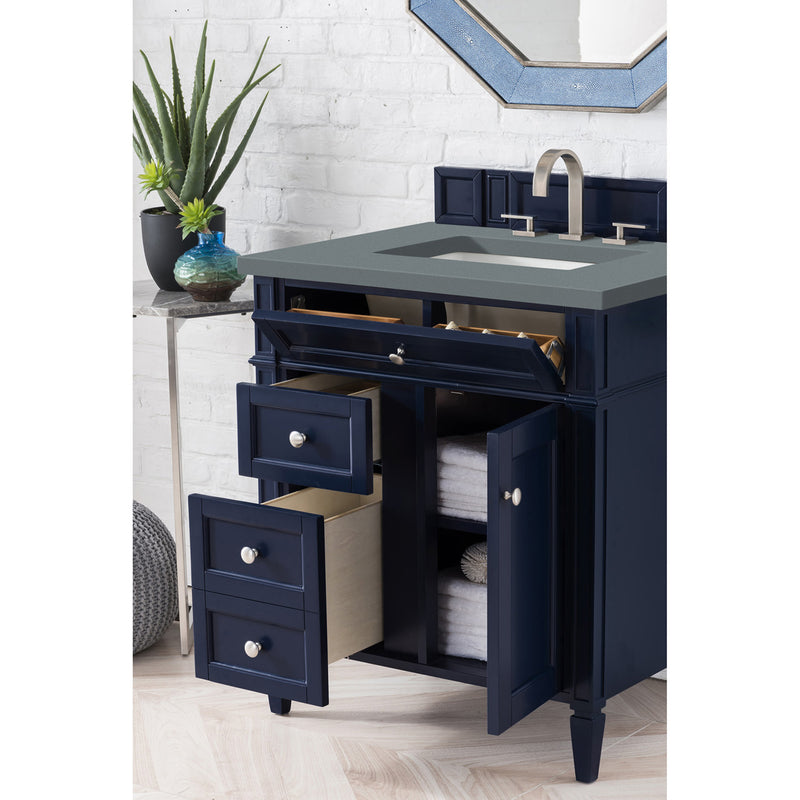 James Martin Brittany 30" Single Vanity Victory Blue with 3 cm Cala Blue Quartz Top 650-V30-VBL-3CBL