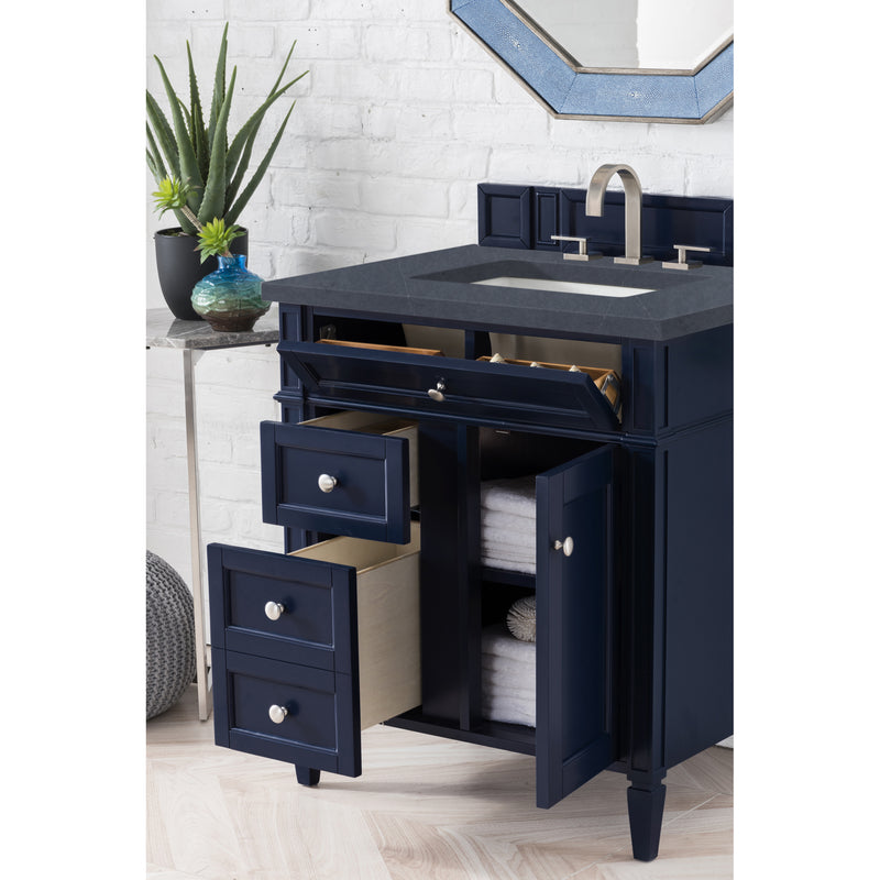 James Martin Brittany 30" Single Vanity Victory Blue with 3 cm Charcoal Soapstone Quartz Top 650-V30-VBL-3CSP