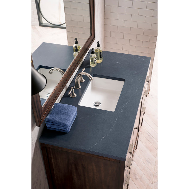 James Martin Addison 48" Single Vanity Cabinet Mid Century Acacia with 3 cm Charcoal Soapstone Quartz Top E444-V48-MCA-3CSP