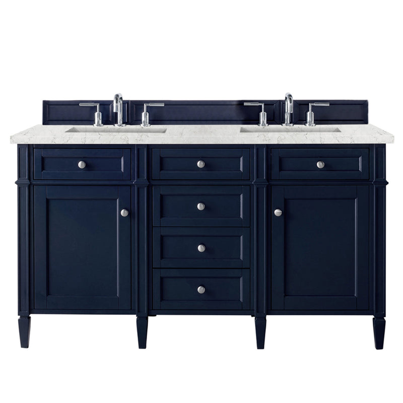 James Martin Brittany 60" Victory Blue Double Vanity with 3 cm Eternal Jasmine Pearl Quartz Top 650-V60D-VBL-3EJP