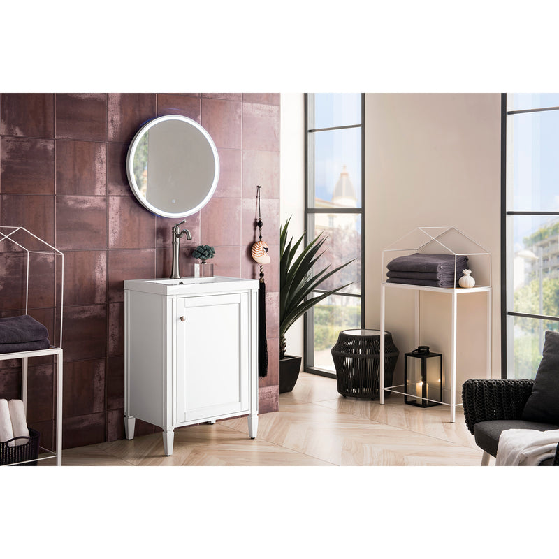 James Martin Britannia 24" Single Vanity Cabinet Glossy White with White Glossy Resin Countertop E652-V24-GW-WG