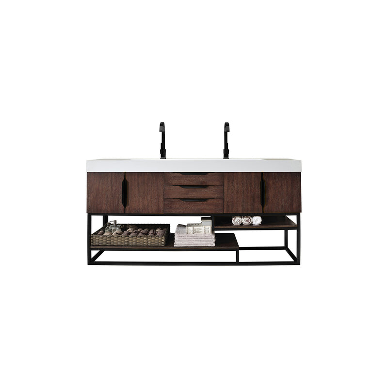 James Martin Columbia 72" Double Vanity Coffee Oak Matte Black with Glossy White Composite Top 388-V72D-CFO-MB-GW