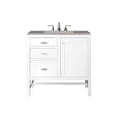 James Martin Addison 36" Single Vanity Cabinet Glossy White with 3 cm Grey Expo Quartz Top E444-V36-GW-3GEX