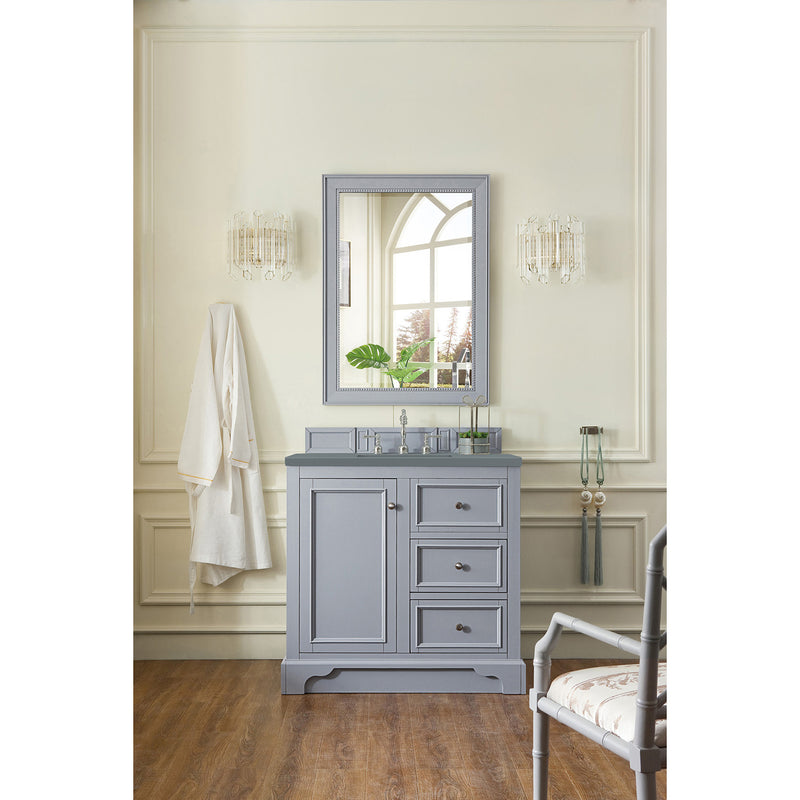 James Martin De Soto 36" Single Vanity Silver Gray with 3 cm Cala Blue Quartz Top 825-V36-SL-3CBL