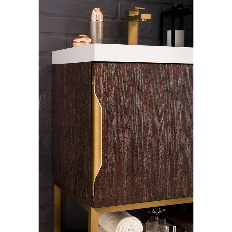 James Martin Columbia 24" Single Vanity Cabinet Coffee Oak Radiant Gold with White Glossy Resin Countertop 388-V24-CFO-RGD-WG