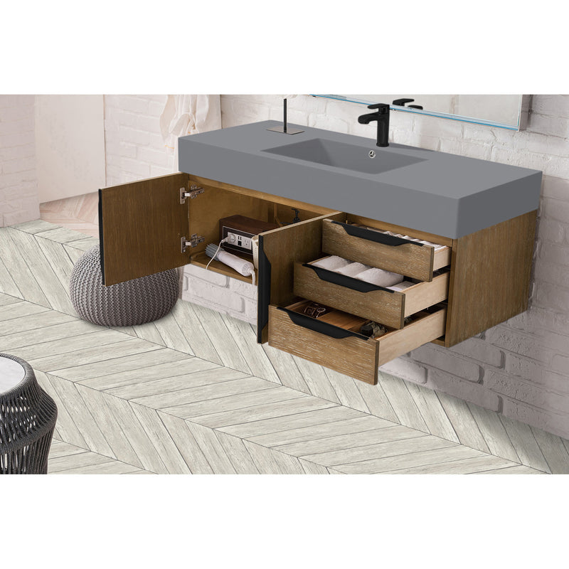 James Martin Mercer Island 48" Single Vanity Latte Oak Matte Black with Dusk Gray Glossy Composite Top 389-V48-LTO-MB-DGG