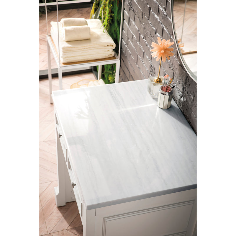 James Martin De Soto 30" Countertop Unit Makeup Counter Bright White with 3 cm Arctic Fall Solid Surface Top 825-CU30-BW-3AF