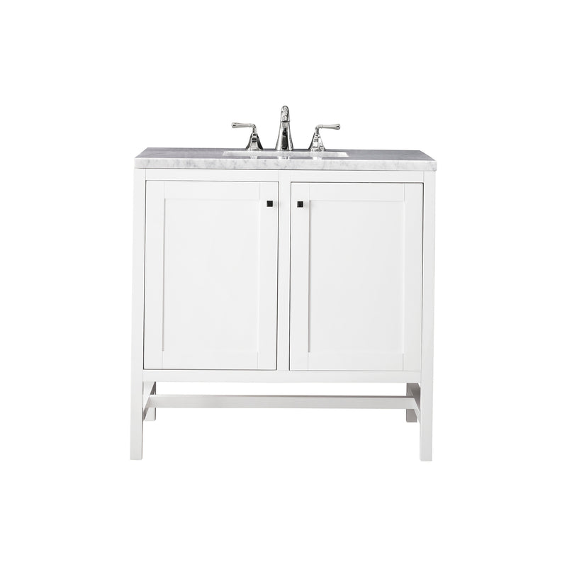 James Martin Addison 36" Single Vanity Cabinet with Doors Glossy White with 3 cm Arctic Fall Solid Surface Countertop E445-V36-GW-3AF