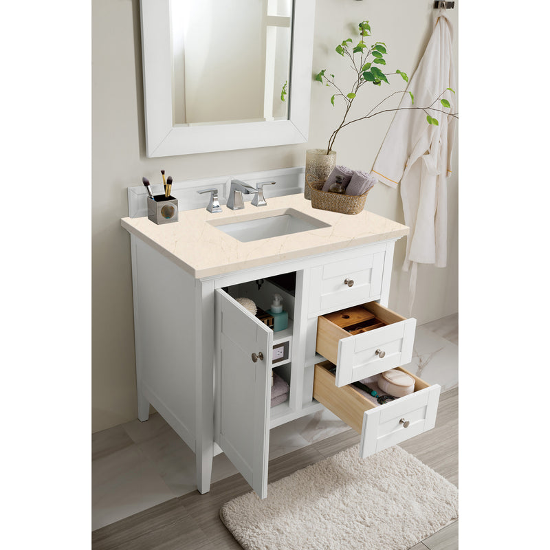 James Martin Palisades 36" Single Vanity Bright White with 3 cm Eternal Marfil Quartz Top 527-V36-BW-3EMR