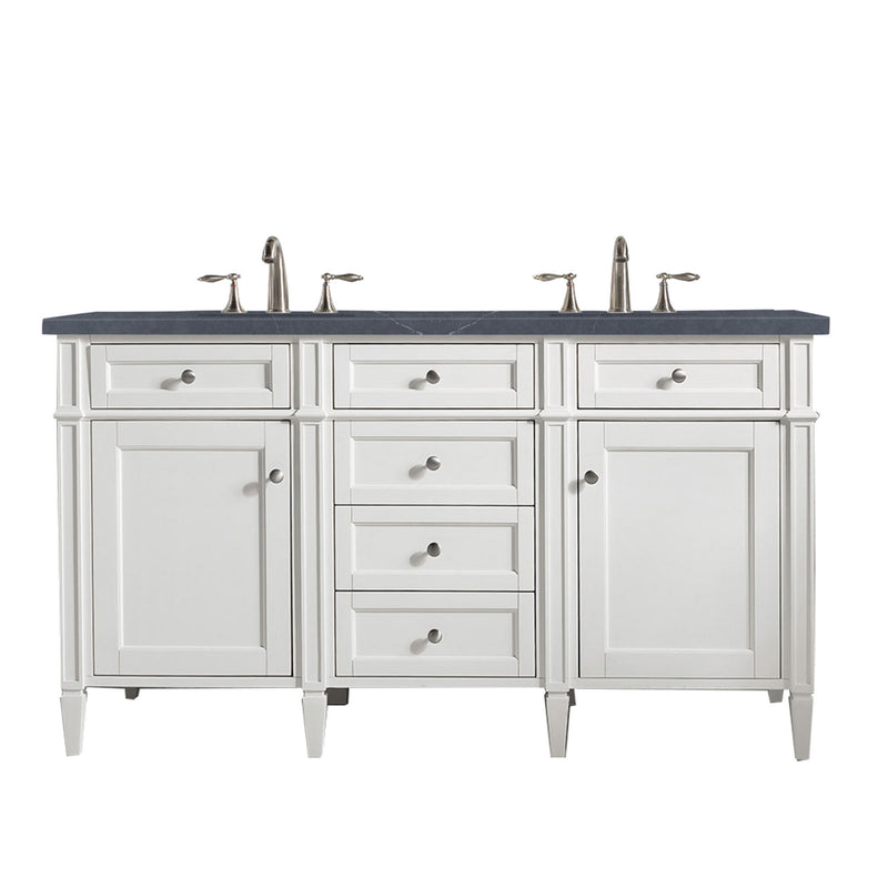 James Martin Brittany 60" Bright White Double Vanity with 3 cm Charcoal Soapstone Quartz Top 650-V60D-BW-3CSP