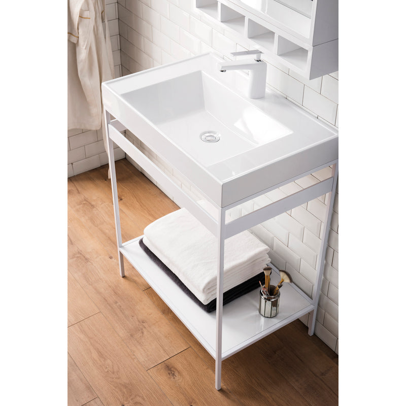 James Martin Como 27.6" Sink Console Glossy White Glossy White with Glossy White Composite Top C325V27.6GWGWGW