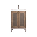 James Martin Chianti 24" Single Vanity Cabinet Whitewashed Walnut Brushed Nickel with White Glossy Composite Countertop E303V24WWBNKWG