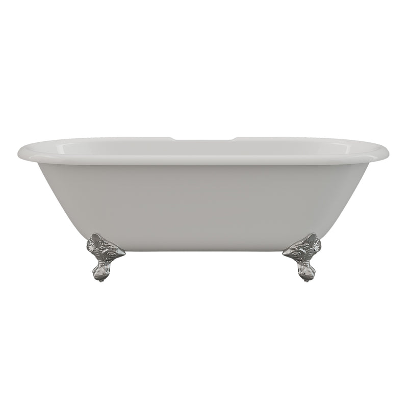 Cambridge Plumbing Cast Iron Double Ended Clawfoot Tub 67"x30", 7" Drillings and PC Feet