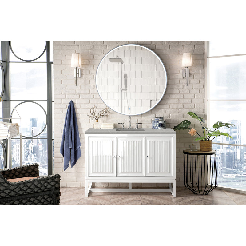 James Martin Athens 48" Single Vanity Cabinet Glossy White with 3 cm Eternal Serena Top E645-V48-GW-3ESR