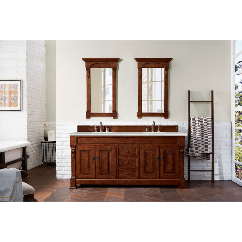 James Martin Brookfield 72" Warm Cherry Double Vanity with 3 cm Eternal Serena Quartz Top 147-114-5781-3ESR