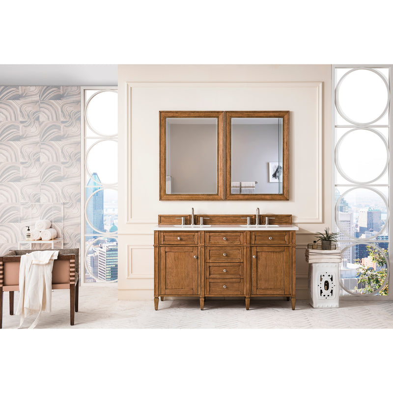 James Martin Brittany 60" Saddle Brown Double Vanity with 3 cm Classic White Quartz Top 650-V60D-SBR-3CLW