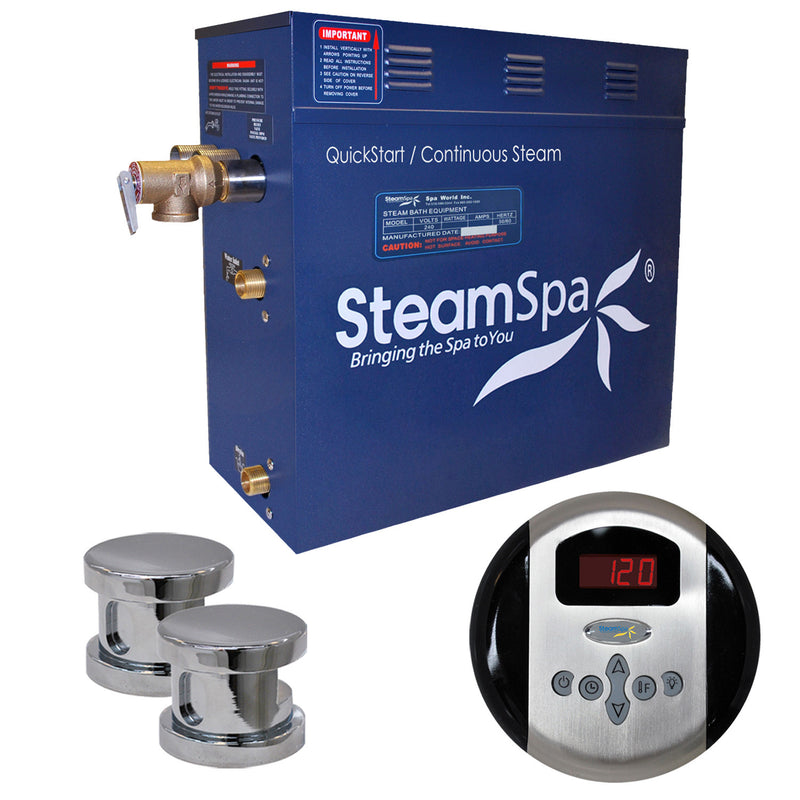 SteamSpa Oasis 10.5 KW QuickStart Acu-Steam Bath Generator Package in Polished Chrome