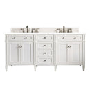 James Martin Brittany 72" Bright White Double Vanity with 3 cm Classic White Quartz Top 650-V72-BW-3CLW