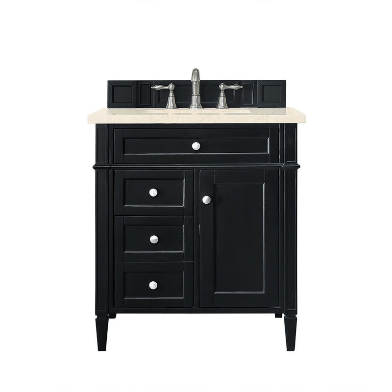 James Martin Brittany 30" Single Vanity Black Onyx with 3 cm Eternal Marfil Quartz Top 650-V30-BKO-3EMR