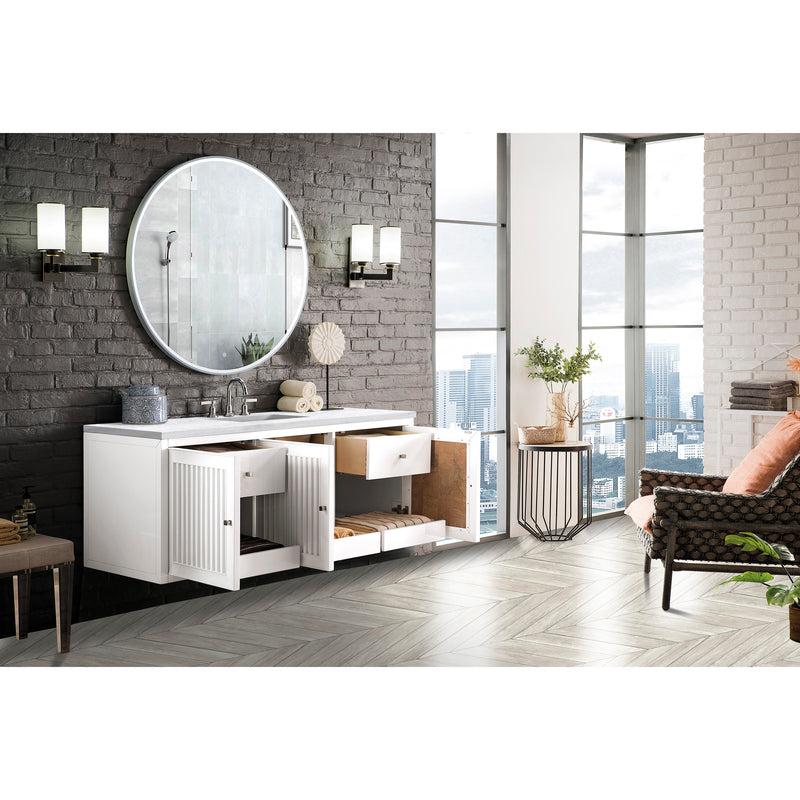 James Martin Athens 60" Single Vanity Cabinet Glossy White with 3 cm Arctic Fall Solid Surface Countertop E645-V60S-GW-3AF