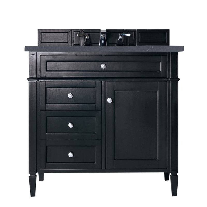 James Martin Brittany 36" Black Onyx Single Vanity with 3 cm Charcoal Soapstone Quartz Top 650-V36-BKO-3CSP