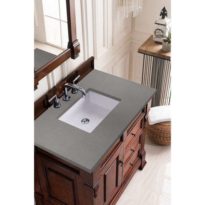 James Martin Brookfield 36" Warm Cherry Single Vanity with 3 cm Gray Expo Quartz Top 147-114-5586-3GEX