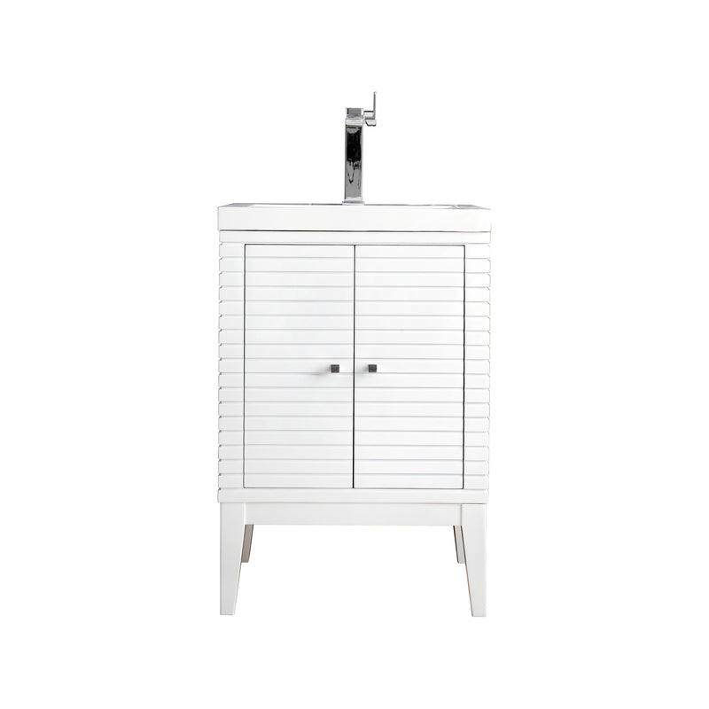 James Martin Linden 24" Single Vanity Cabinet Glossy White with White Glossy Resin Countertop E213-V24-GW-WG