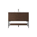 James Martin Milan 47.3" Single Vanity Cabinet Mid Century Walnut Matte Black with Glossy White Composite Top 801V47.3WLTMBKGW