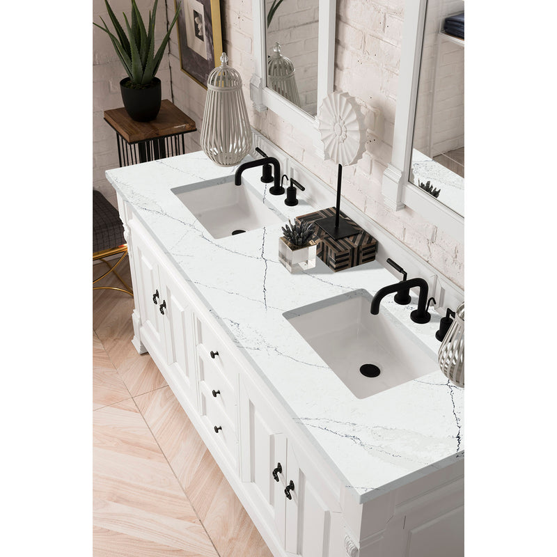 James Martin Brookfield 72" Bright White Double Vanity with 3 cm Ethereal Noctis Quartz Top 147-V72-BW-3ENC