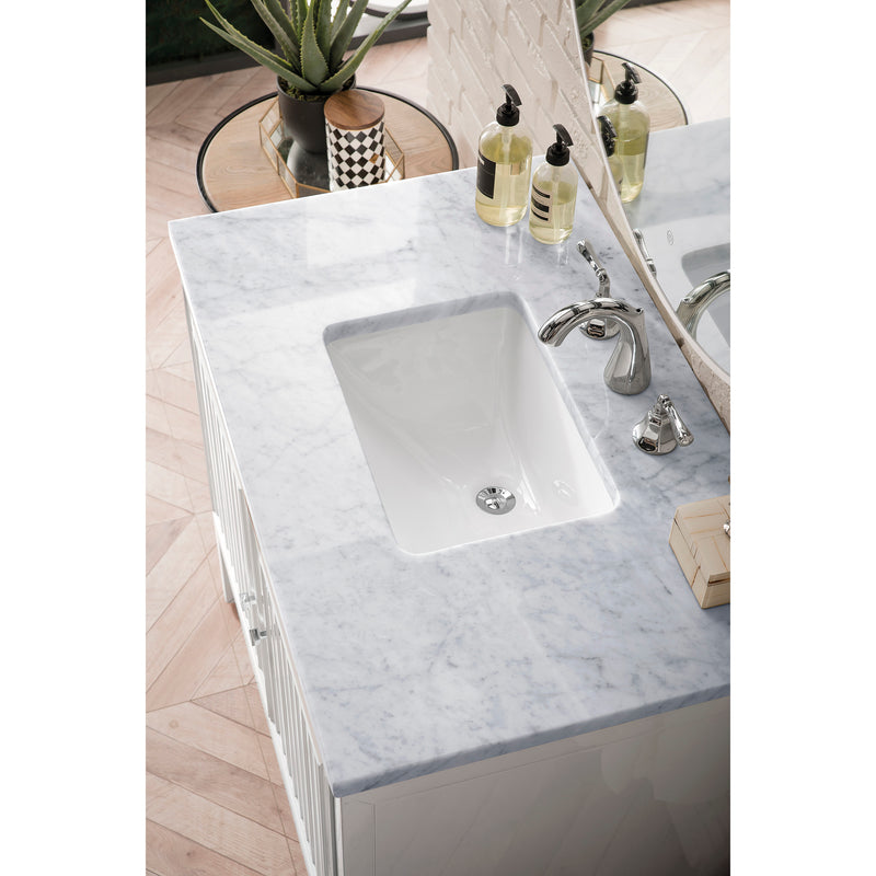 James Martin Athens 36" Single Vanity Cabinet Glossy White with 3 cm Carrara White Top E645-V36-GW-3CAR