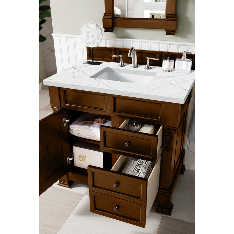 James Martin Brookfield 36" Country Oak Single Vanity with 3 cm Ethereal Noctis Quartz Top 147-114-5576-3ENC