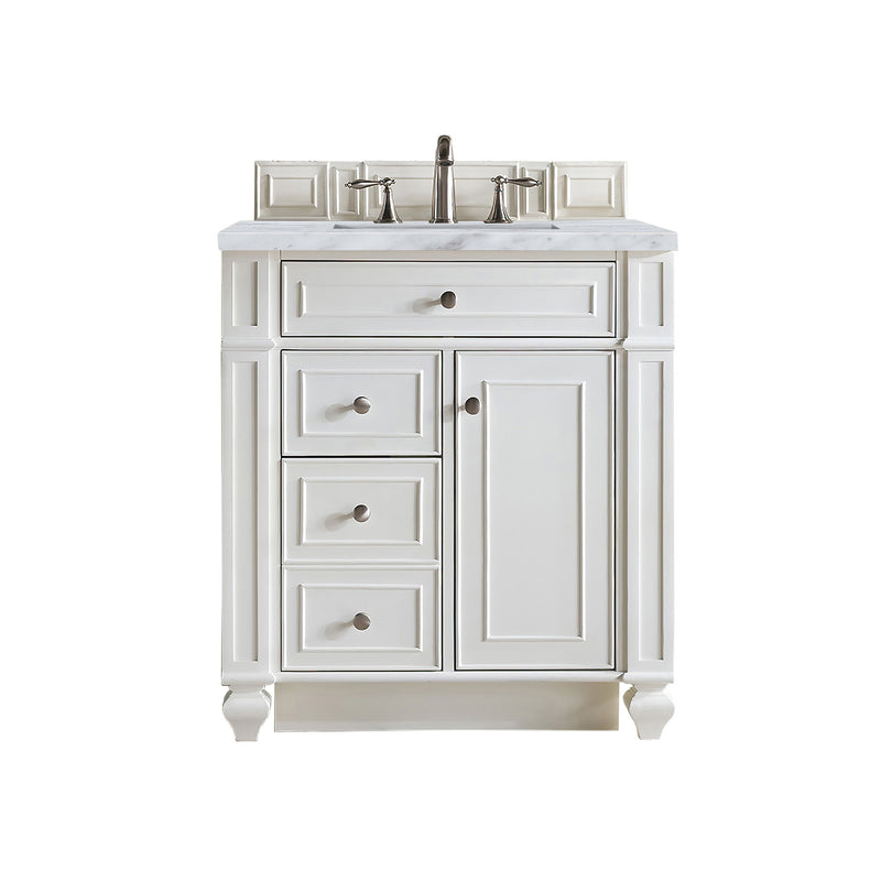 James Martin Bristol 30" Single Vanity Bright White with 3 cm Carrara Marble Top 157-V30-BW-3CAR