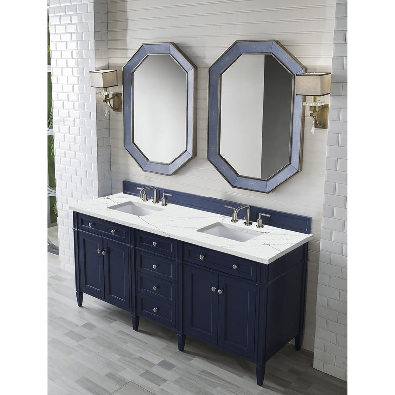 James Martin Brittany 72" Victory Blue Double Vanity with 3 cm Ethereal Noctis Quartz Top 650-V72-VBL-3ENC