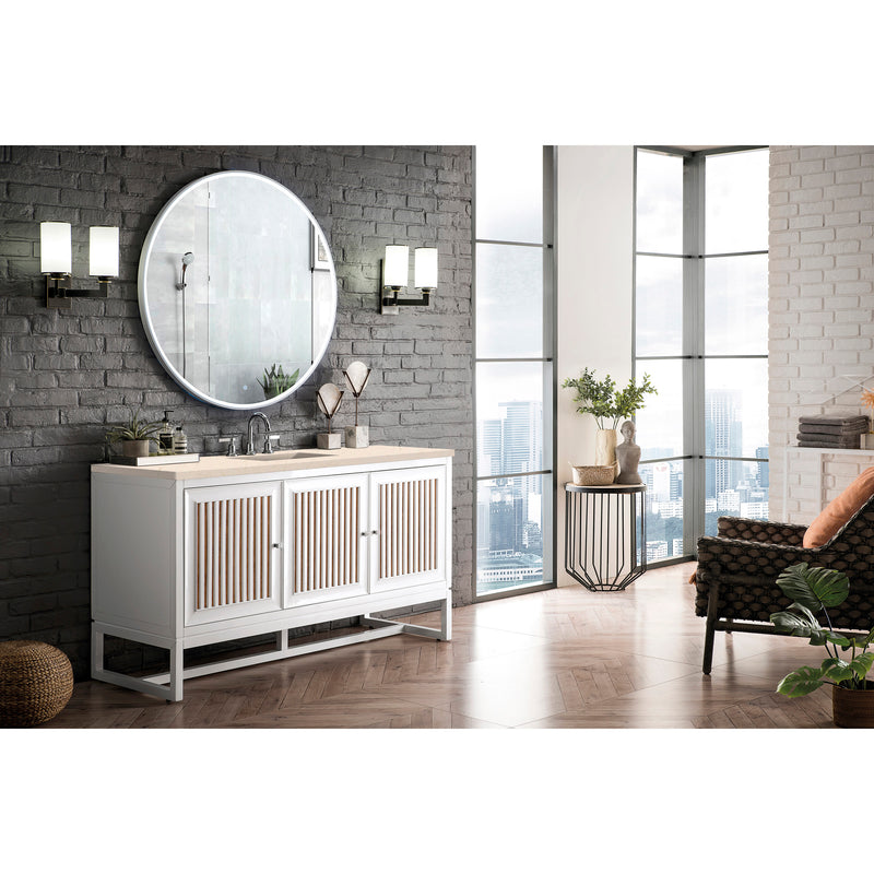 James Martin Athens 60" Single Vanity Cabinet Glossy White with 3 cm Eternal Marfil Top E645-V60S-GW-3EMR