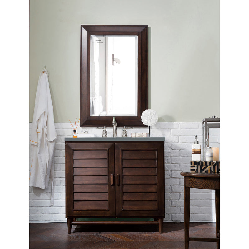 James Martin Portland 36" Single Vanity Burnished Mahogany with 3 cm Cala Blue Quartz Top 620-V36-BNM-3CBL