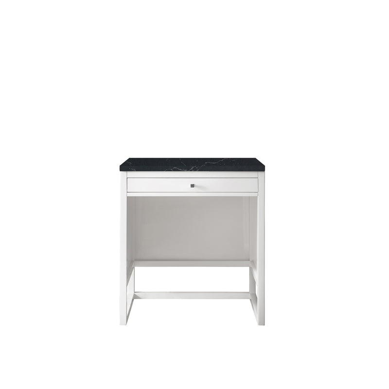 James Martin Athens 30" Countertop Unit Makeup Counter Glossy White with 3 cm Charcoal Soapstone Quartz Top E645-DU30-GW-3CSP