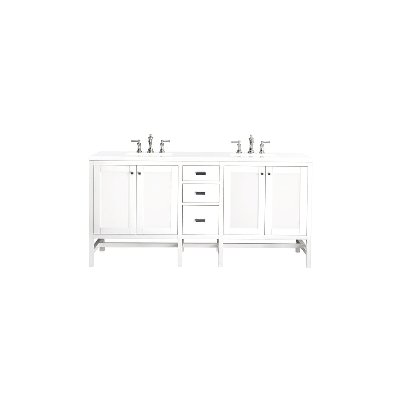 James Martin Addison 72" Double Vanity Cabinet Glossy White with 3 cm Classic White Quartz Top E444-V72-GW-3CLW