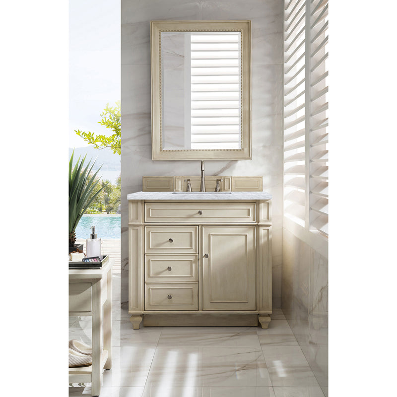 James Martin Bristol 36" Single Vanity Vintage Vanilla with 3 cm Carrara Marble Top 157-V36-VV-3CAR