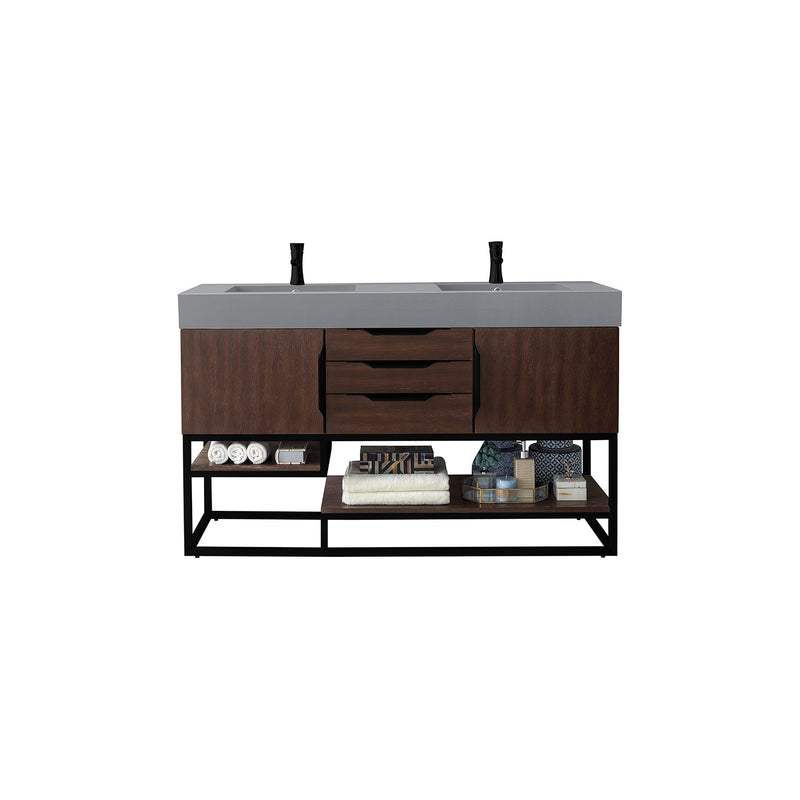 James Martin Columbia 59" Double Vanity Coffee Oak Matte Black with Dusk Grey Glossy Composite Top 388-V59D-CFO-MB-DGG