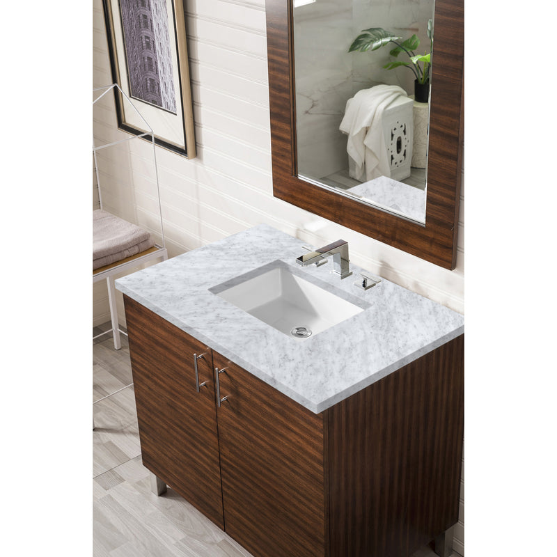 James Martin Metropolitan 36" American Walnut Single Vanity with 3 cm Carrara Marble Top 850-V36-AWT-3CAR