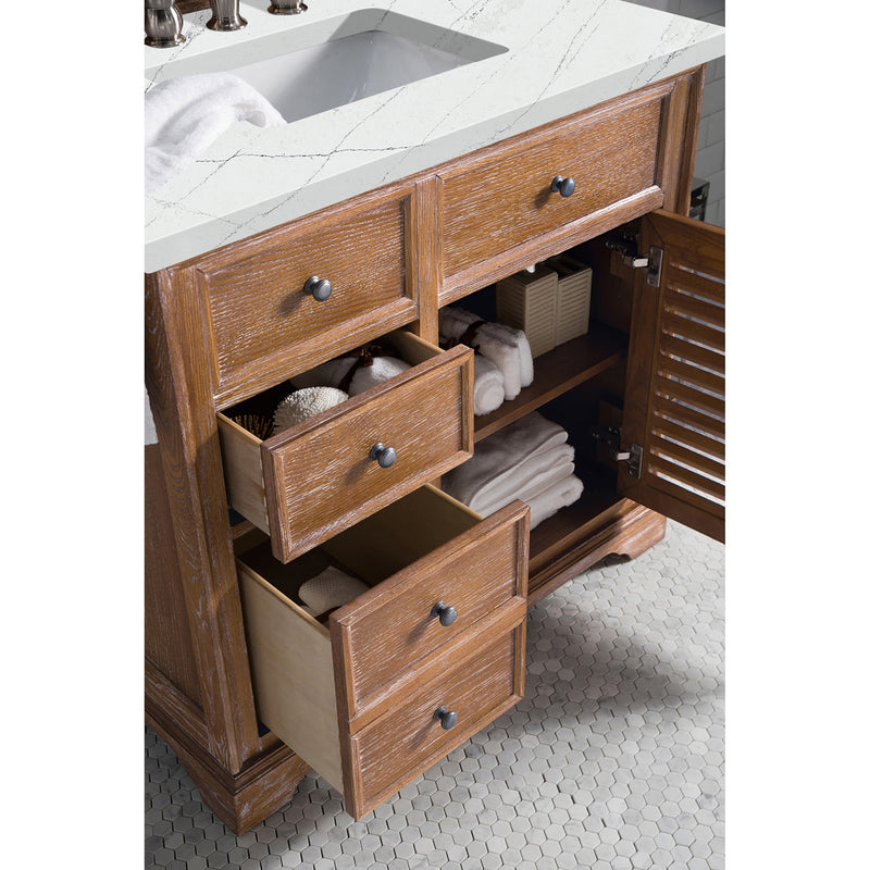 James Martin Savannah 36" Single Vanity Cabinet Driftwood with 3 cm Ethereal Noctis Quartz Top 238-104-5511-3ENC