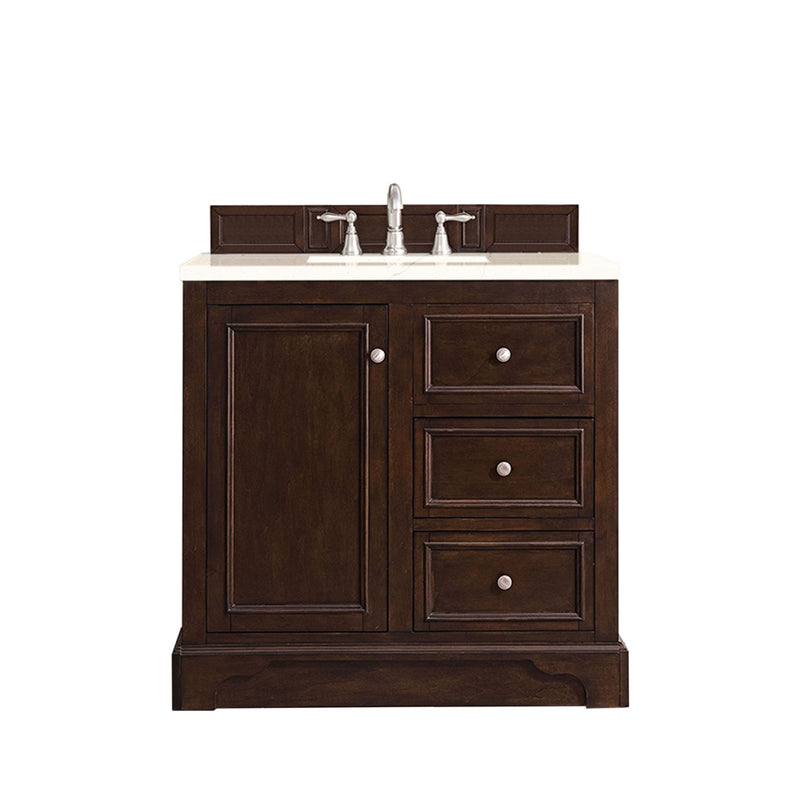 James Martin De Soto 36" Single Vanity Burnished Mahogany with 3 cm Eternal Marfil Quartz Top 825-V36-BNM-3EMR