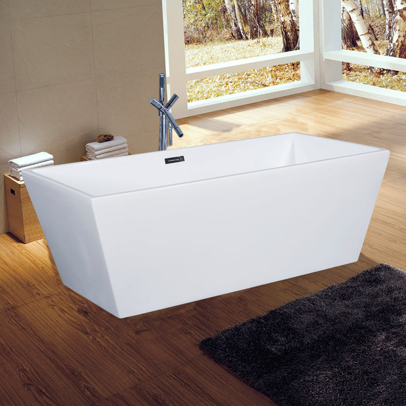 ALFI 59" White Rectangular Acrylic Free Standing Soaking Bathtub AB8833