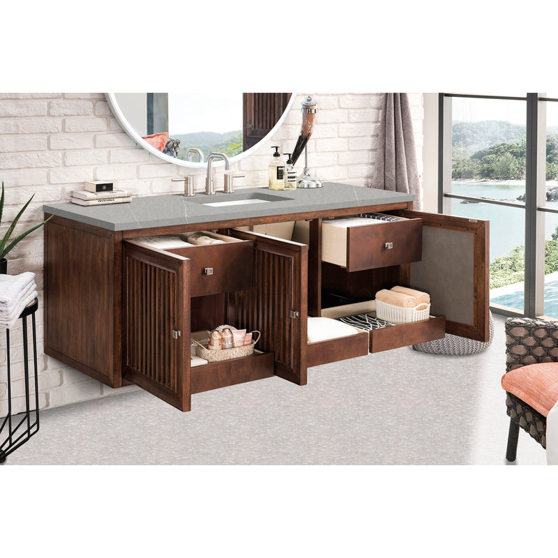 James Martin Athens 60" Single Vanity Cabinet Mid Century Acacia with 3 cm Eternal Serena Top E645-V60S-MCA-3ESR