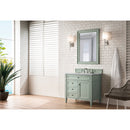 James Martin Brittany 36" Sage Green Single Vanity with 3 cm Arctic Fall Solid Surface Top 650-V36-SGR-3AF