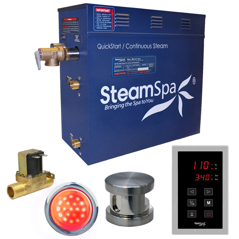 SteamSpa Indulgence 4.5 KW QuickStart Acu-Steam Bath Generator Package with Built-in Auto Drain in Brushed Nickel