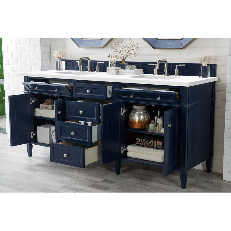 James Martin Brittany 72" Victory Blue Double Vanity with 3 cm Classic White Quartz Top 650-V72-VBL-3CLW