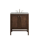 James Martin Addison 30" Single Vanity Cabinet with Doors Mid Century Acacia with 3 cm Eternal Serena Quartz Top E445-V30-MCA-3ESR